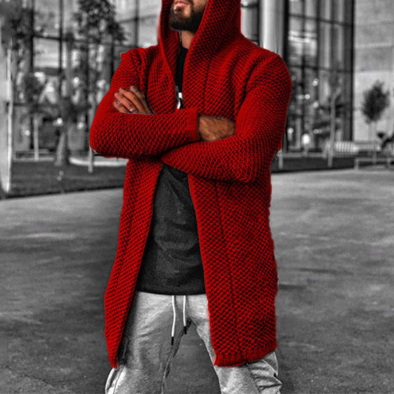 Men's hooded long sleeve knitted sweater cardigan