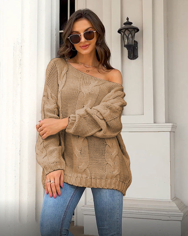 Women's loose knitted sweaters European and American round neck fashionable pullover sweaters