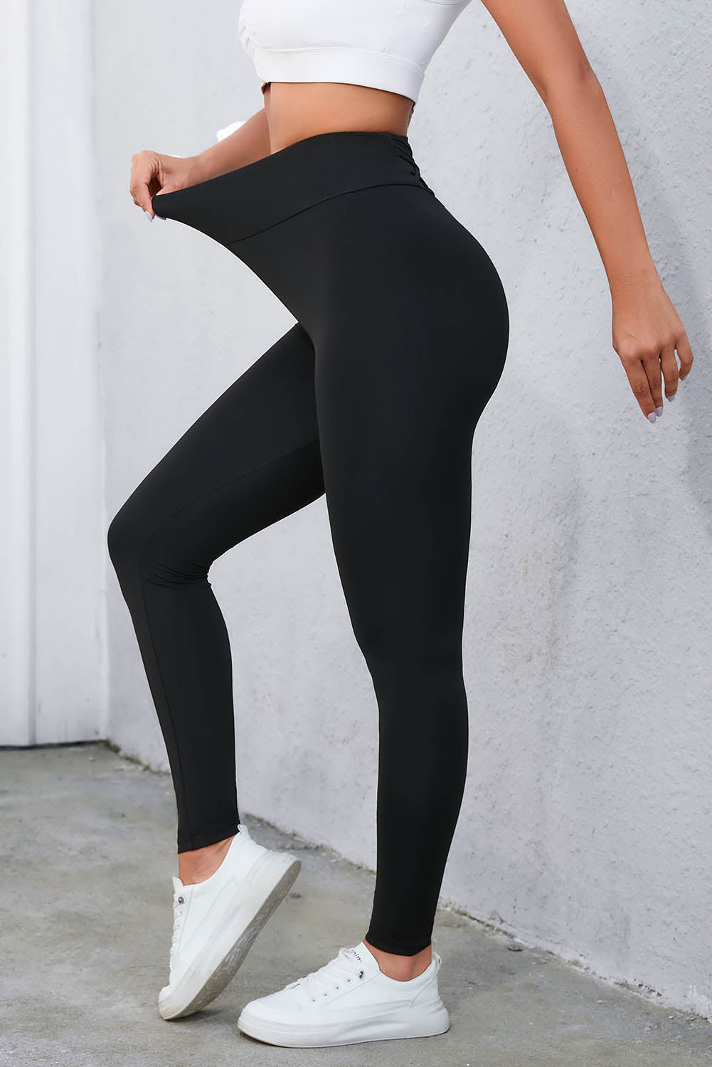 Crisscross Detail Wide Waistband Leggings - OCEANE