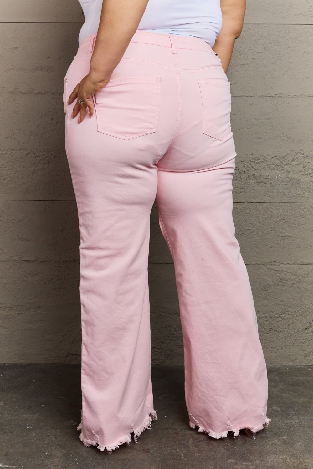 RISEN Raelene Full Size High Waist Wide Leg Jeans in Light Pink - OCEANE