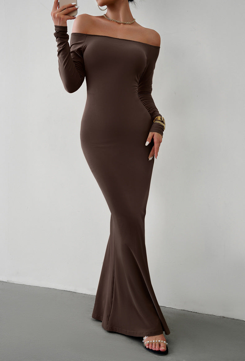 Off-Shoulder Long Sleeve Maxi Dress - OCEANE