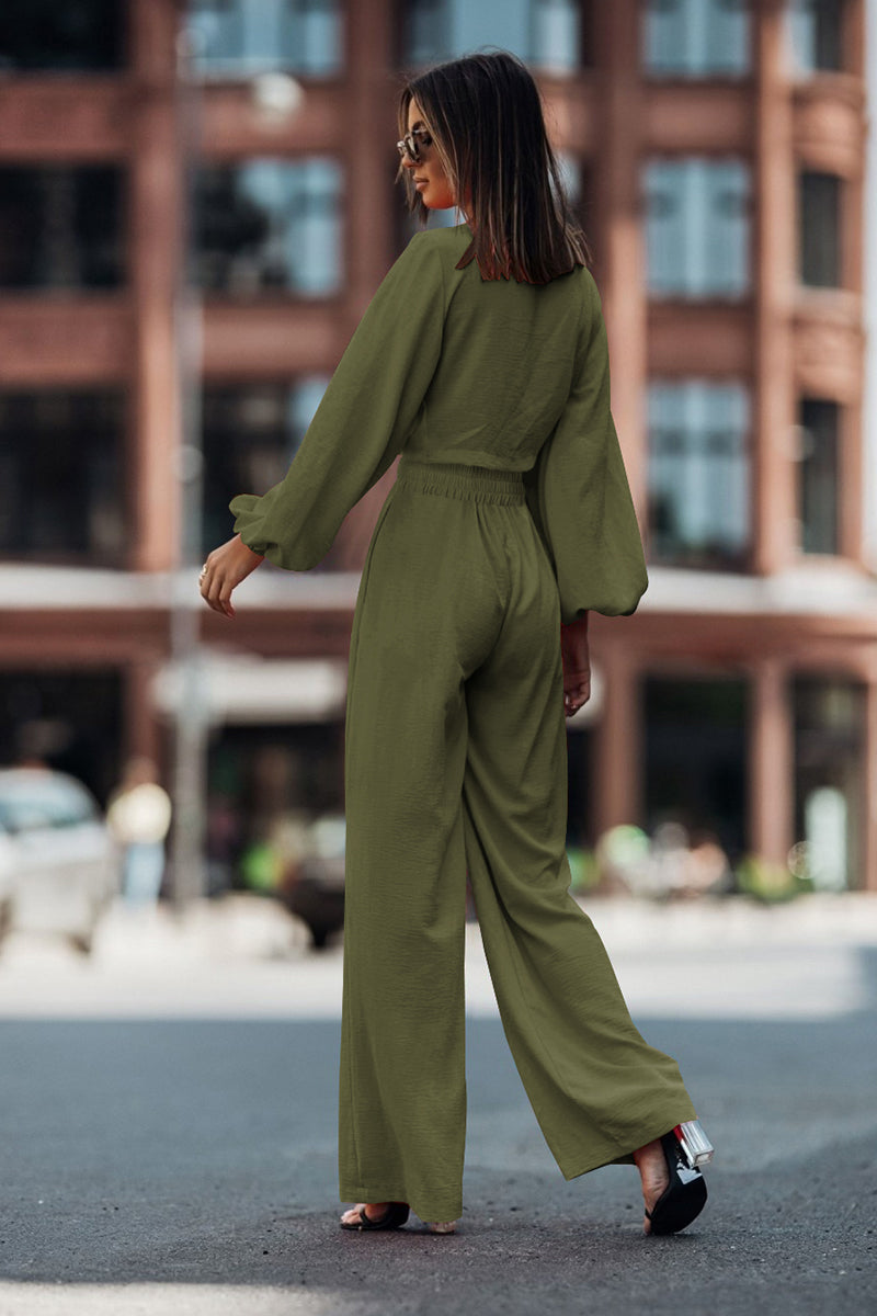 Cutout Long Sleeve Top and Wide Leg Pants Set - OCEANE