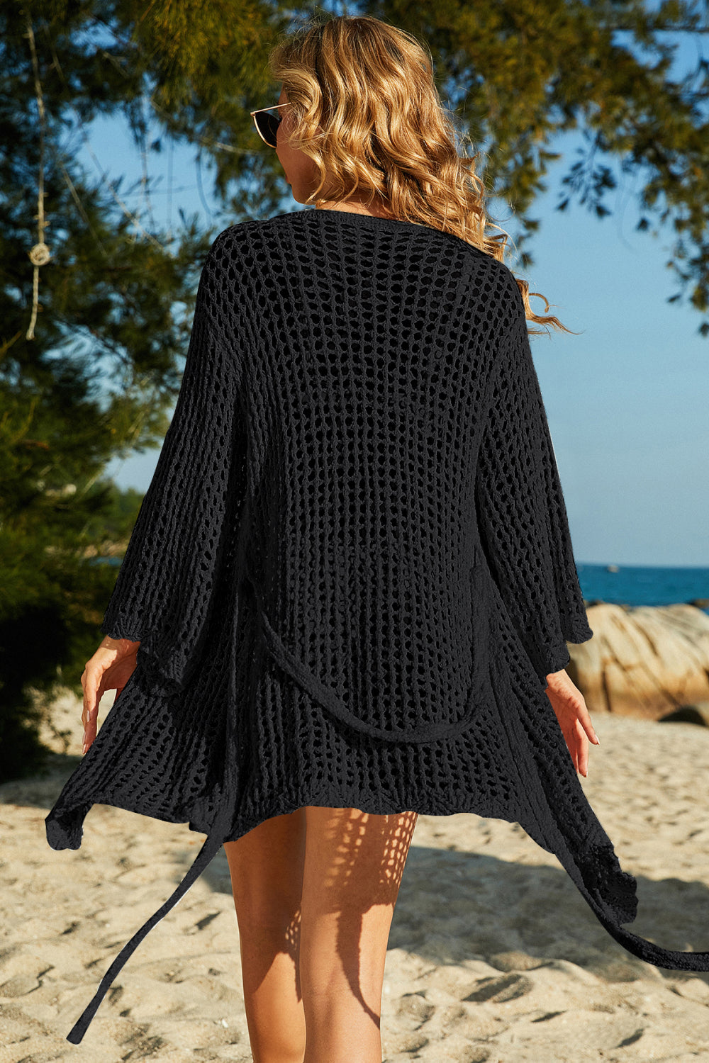 Tie-Waist Openwork Crochet Cover Up - OCEANE