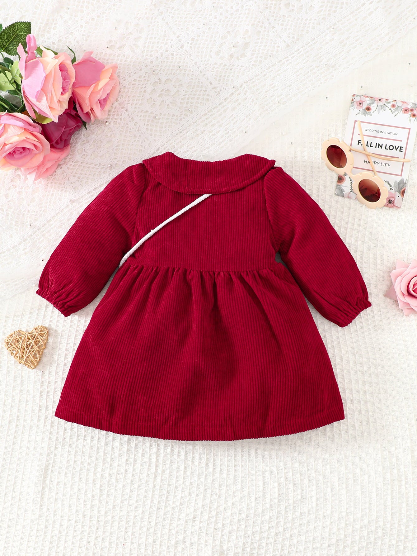 Red Kitty Cat Holiday Buttoned Long Sleeve Dress 6mo-2T - OCEANE