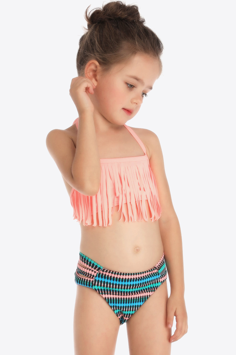 Printed Halter Neck Fringed Two-Piece Swim Set 4T, 5T, 6, 7, 8, 9 - OCEANE