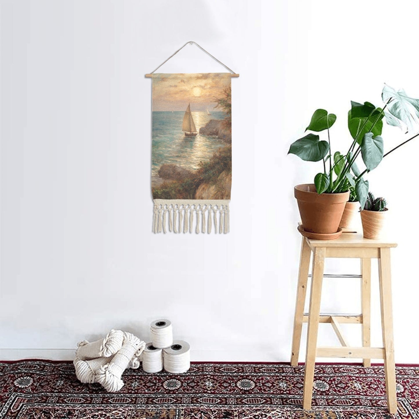 WALL ART SAILBOAT PAINTING LINEN HANGING HOME DECOR by OCEANE - OCEANE