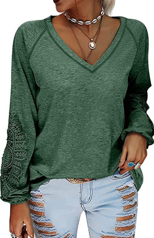 Women's Fashion Casual V Neck Lace Top