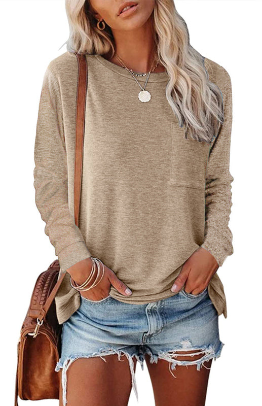 Women's Fashion Casual Solid Color Pocket Tops