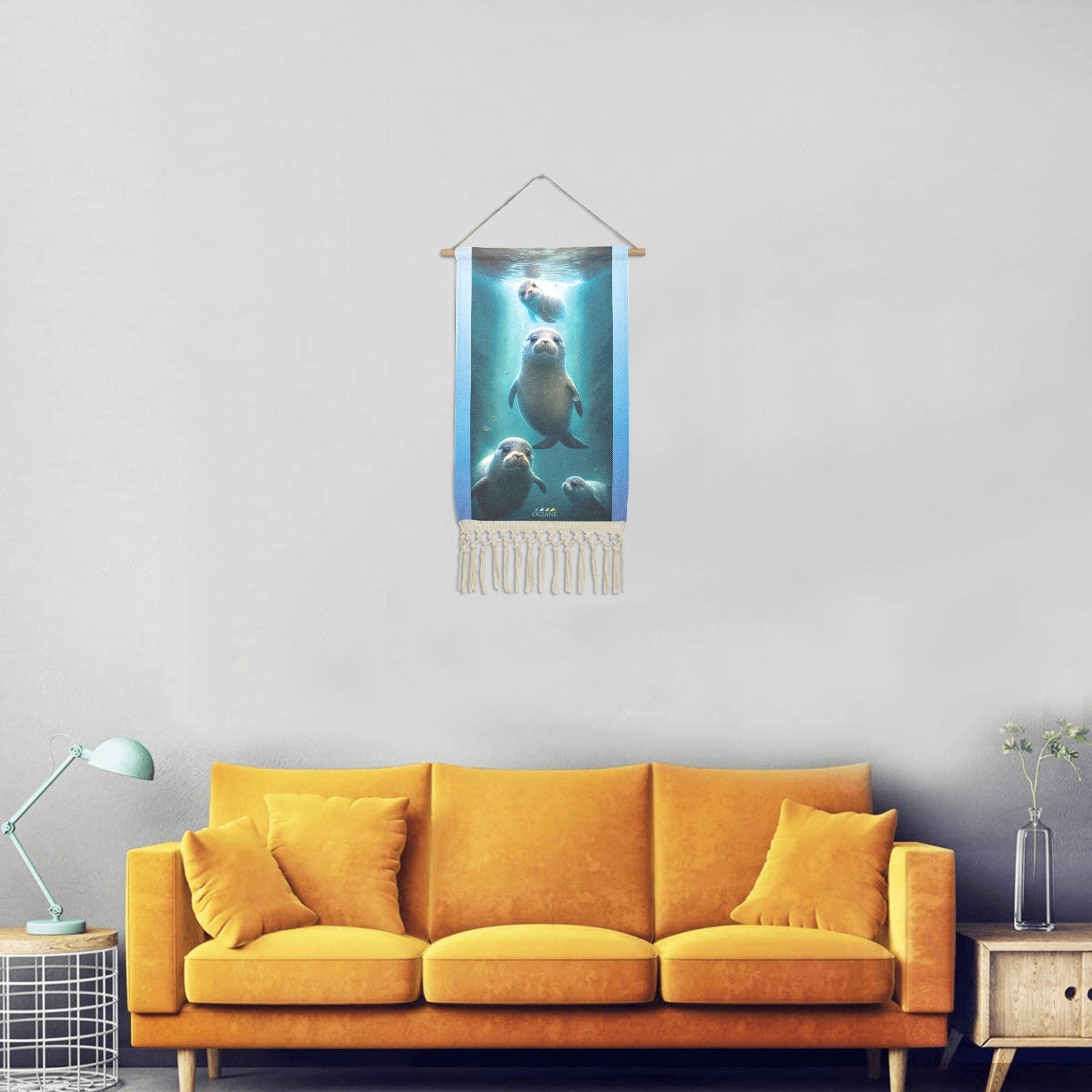 WALL ART BEACH LIFE FRIENDLY SEALS LINEN HANGING HOME DECOR by OCEANE - OCEANE