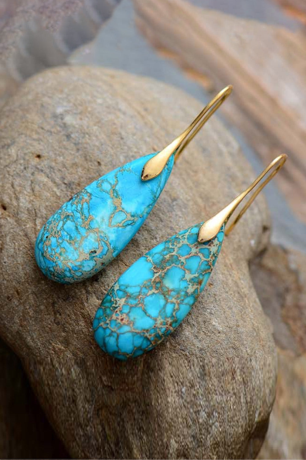 Handmade Teardrop Shape Natural Stone Dangle Earrings - OCEANE