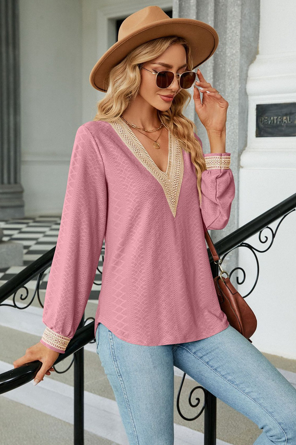 V-Neck Long Sleeve Blouse - OCEANE