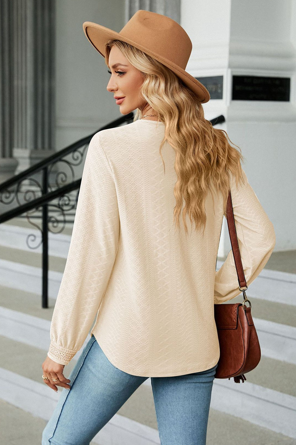 V-Neck Long Sleeve Blouse - OCEANE