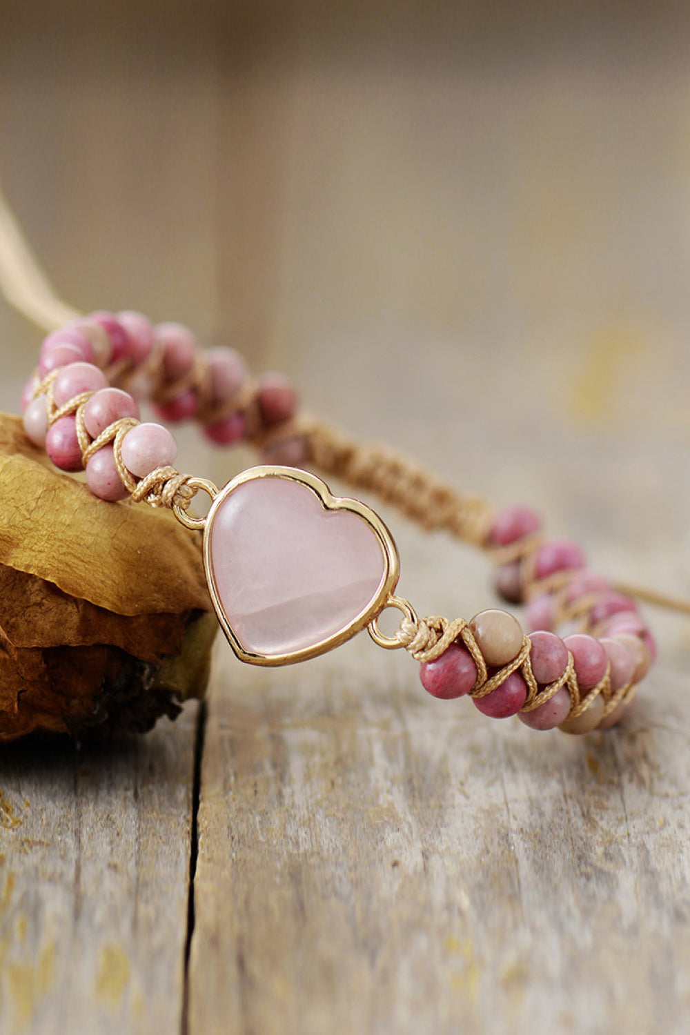 Rose Quartz Heart Beaded Bracelet - OCEANE