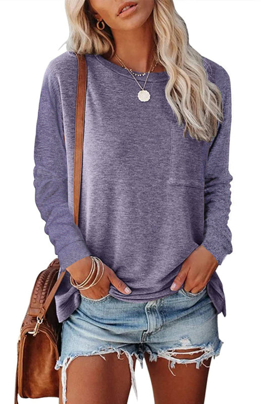 Women's Fashion Casual Solid Color Pocket Tops