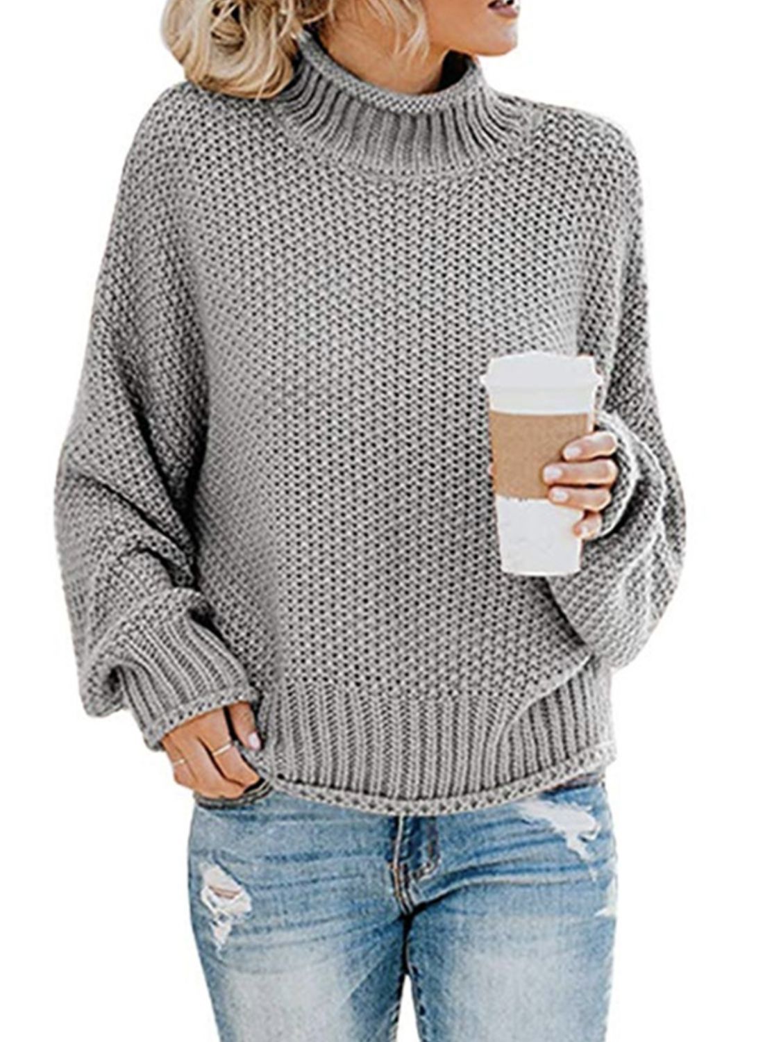 Turtleneck Dropped Shoulder Sweater - OCEANE