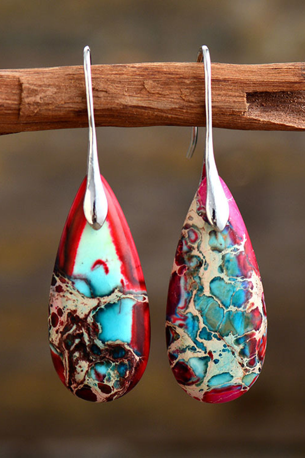 Handmade Teardrop Shape Natural Stone Dangle Earrings - OCEANE