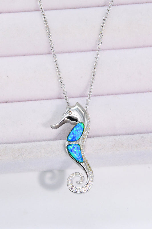 Opal Seahorse 925 Sterling Silver Necklace - OCEANE