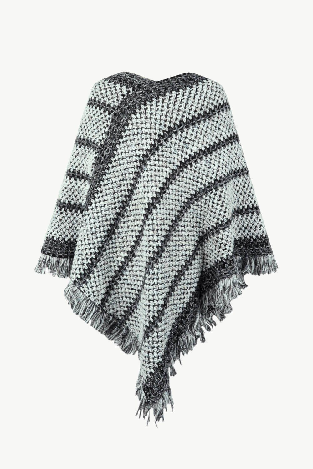 V-Neck Fringe Hem Poncho - OCEANE