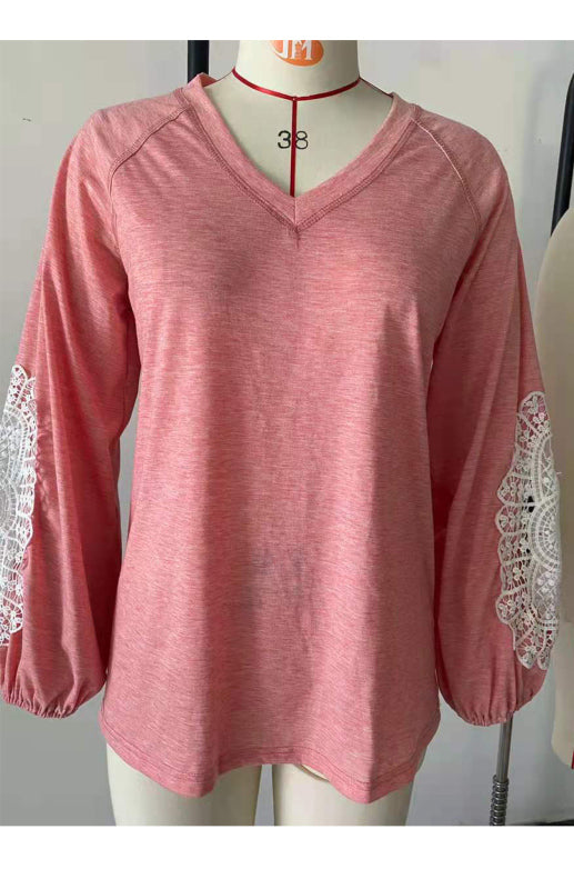 Women's Fashion Casual V Neck Lace Top