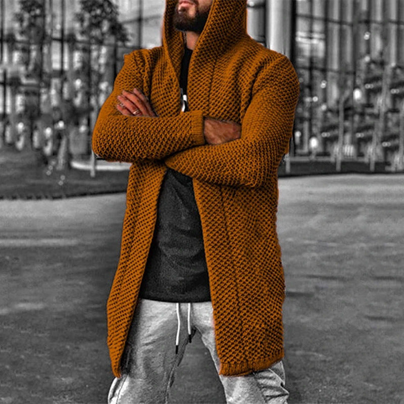 Men's hooded long sleeve knitted sweater cardigan