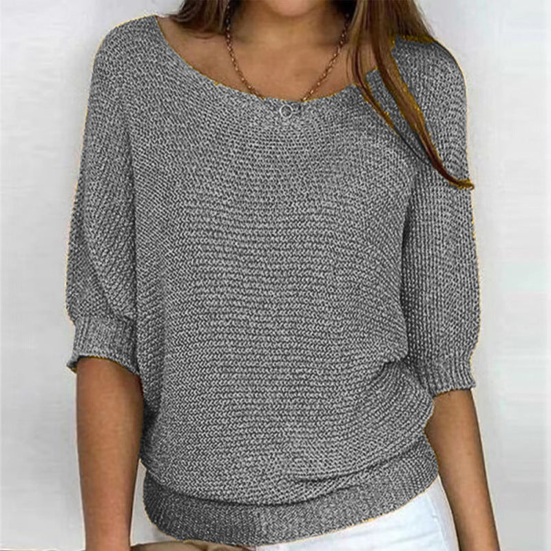 Women's round neck three-quarter sleeve knitted sweater~7 colors