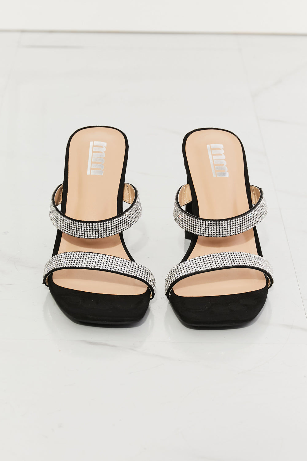 MMShoes Leave A Little Sparkle Rhinestone Block Heel Sandal in Black - OCEANE