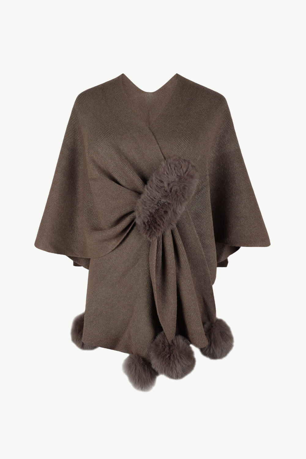 Surplice Neck Pom-Pom Trim Poncho - OCEANE