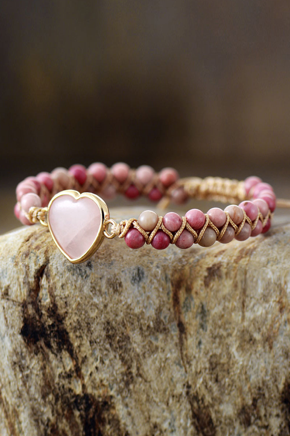 Rose Quartz Heart Beaded Bracelet - OCEANE