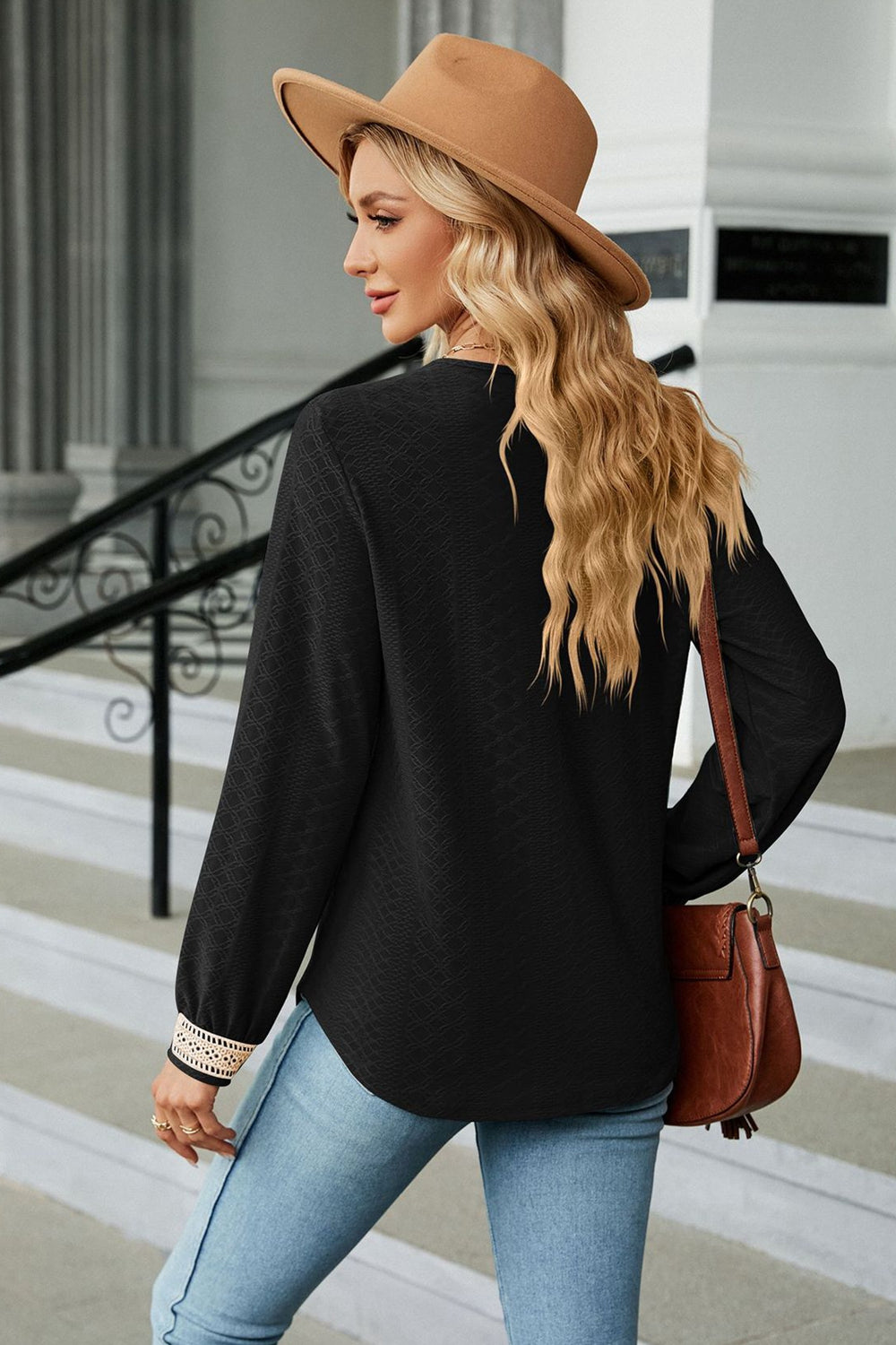 V-Neck Long Sleeve Blouse - OCEANE