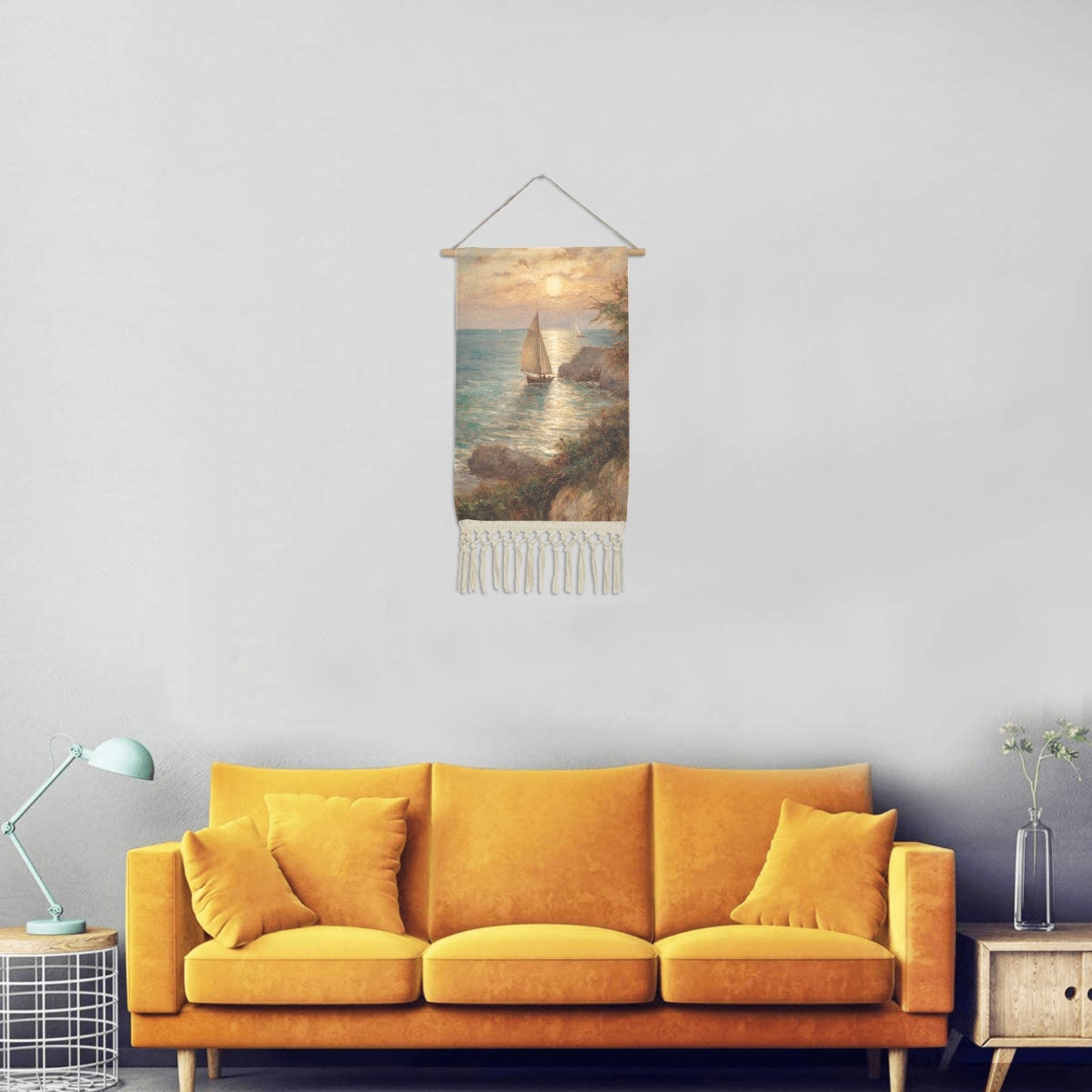 WALL ART SAILBOAT PAINTING LINEN HANGING HOME DECOR by OCEANE - OCEANE