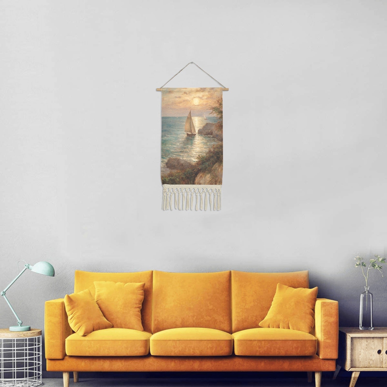 WALL ART SAILBOAT PAINTING LINEN HANGING HOME DECOR by OCEANE - OCEANE