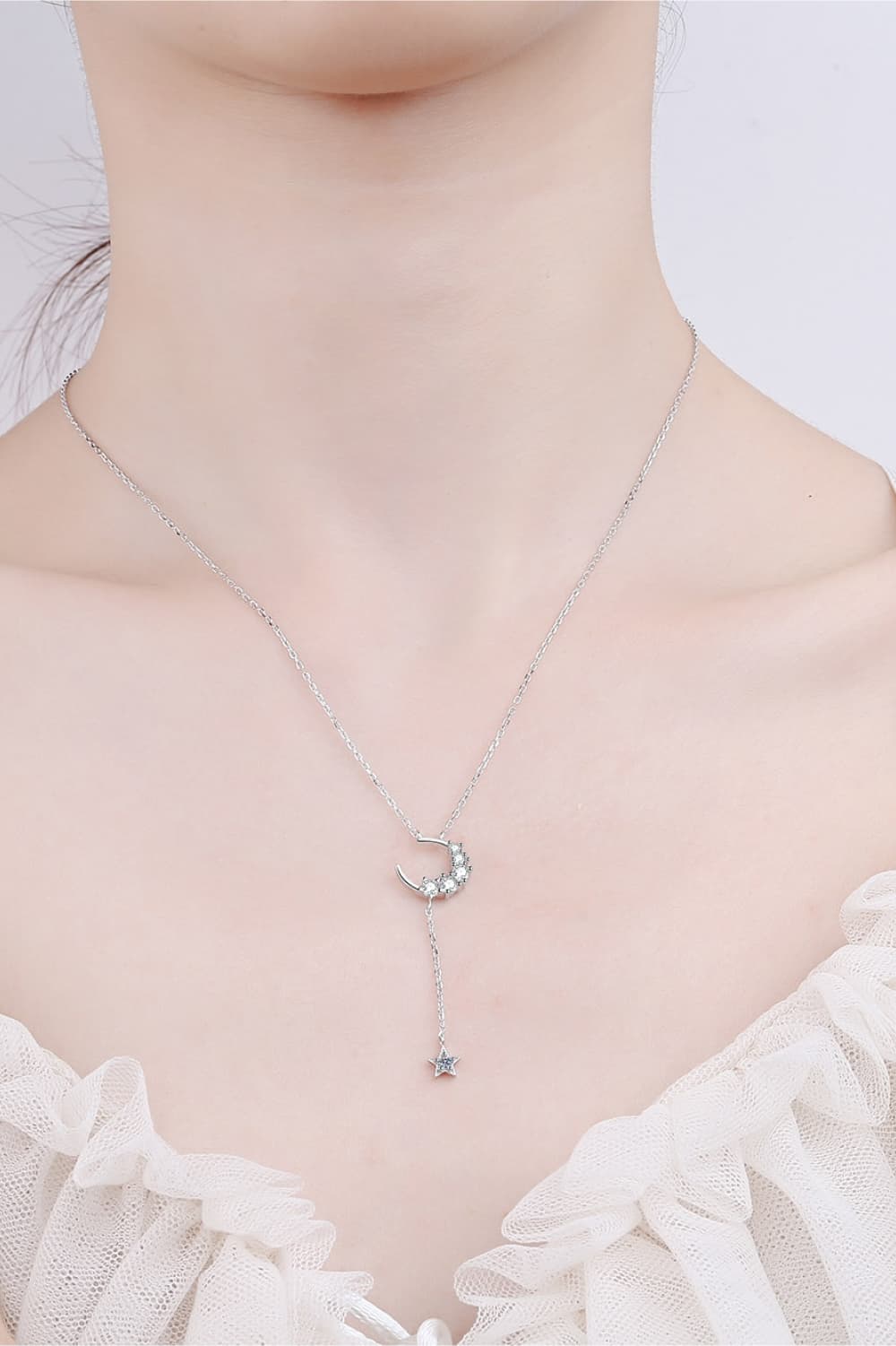 Star & Moon Moissanite Necklace - OCEANE