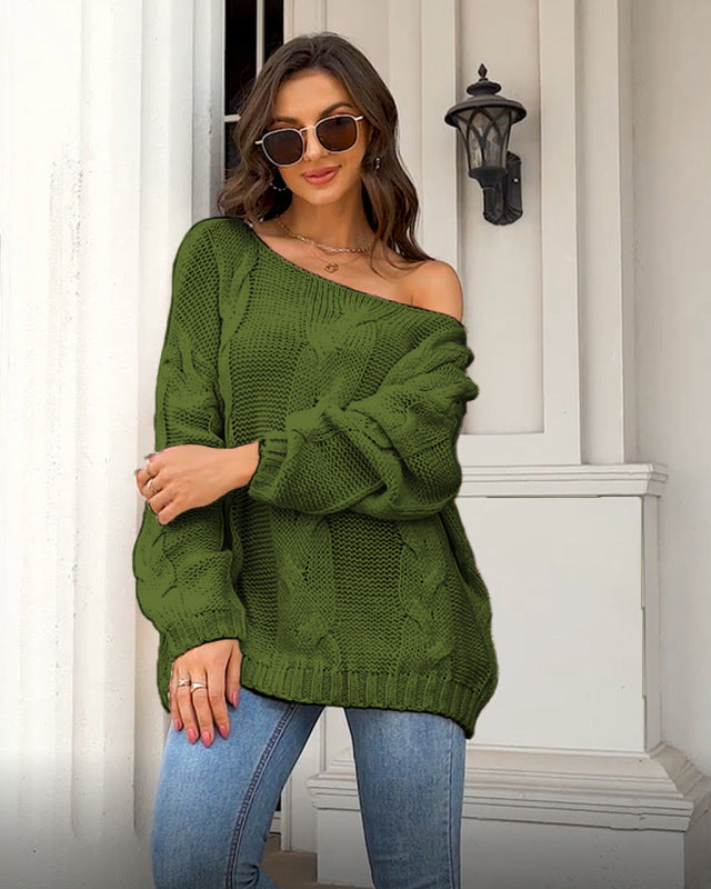 Women's loose knitted sweaters European and American round neck fashionable pullover sweaters