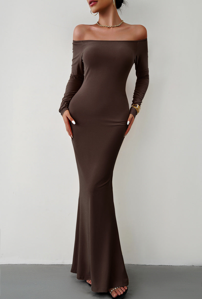 Off-Shoulder Long Sleeve Maxi Dress - OCEANE