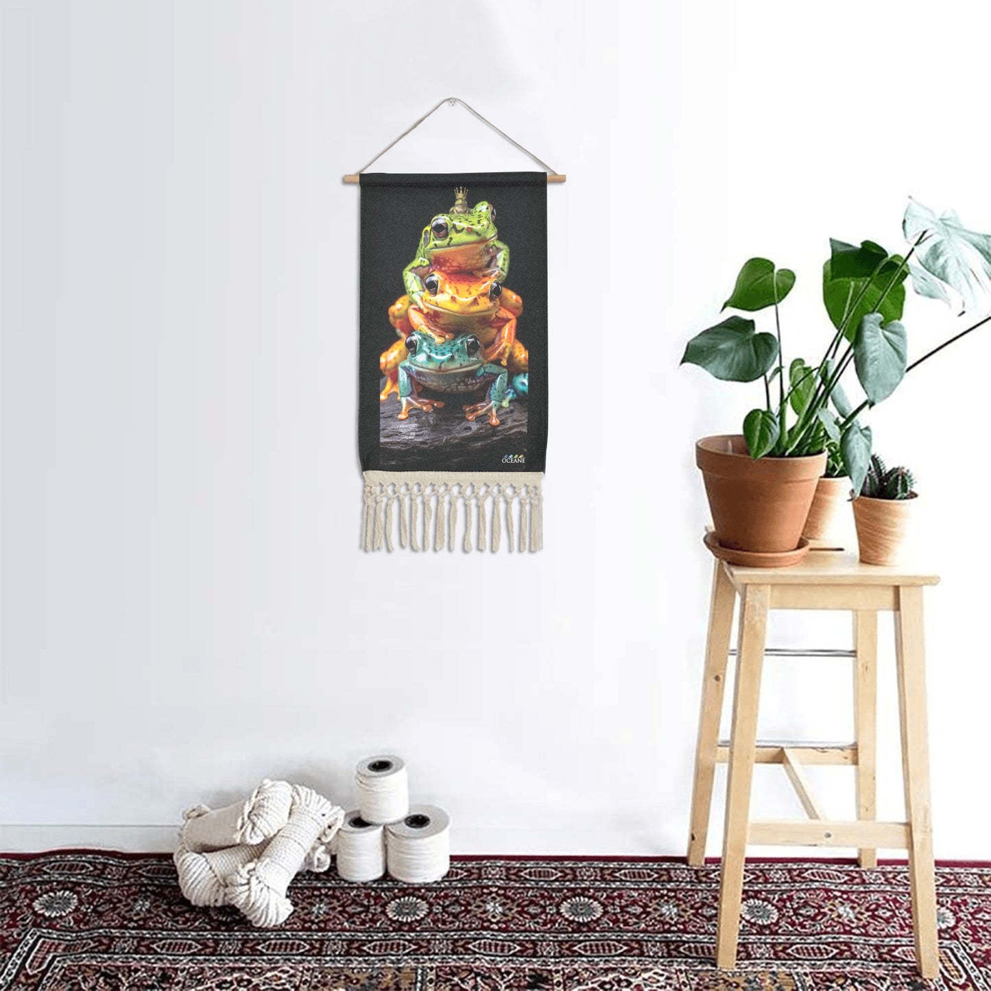 WALL ART TROPICAL FROGS LINEN HANGING HOME DECOR by OCEANE - OCEANE