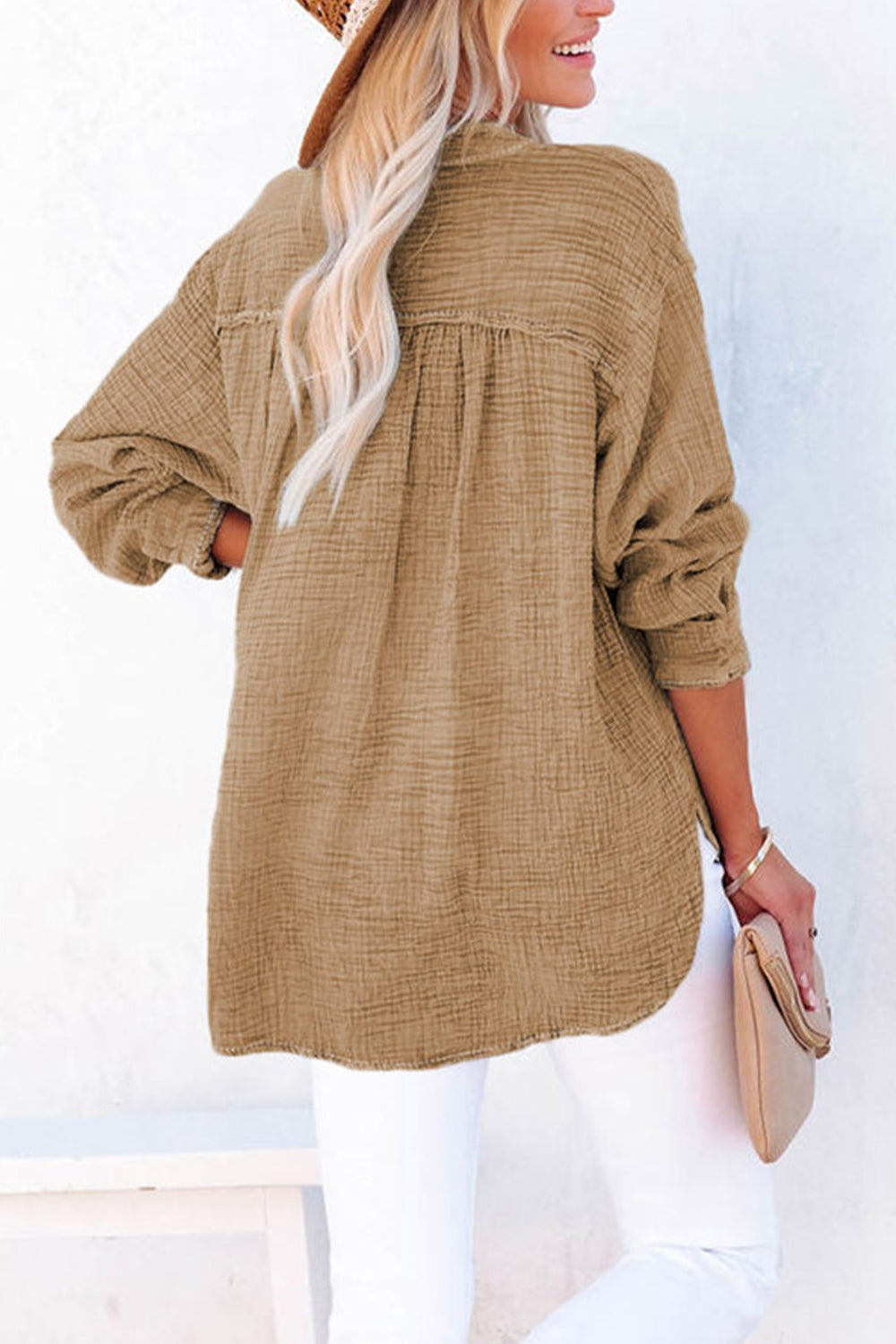 Buttoned Long Sleeve Blouse - OCEANE