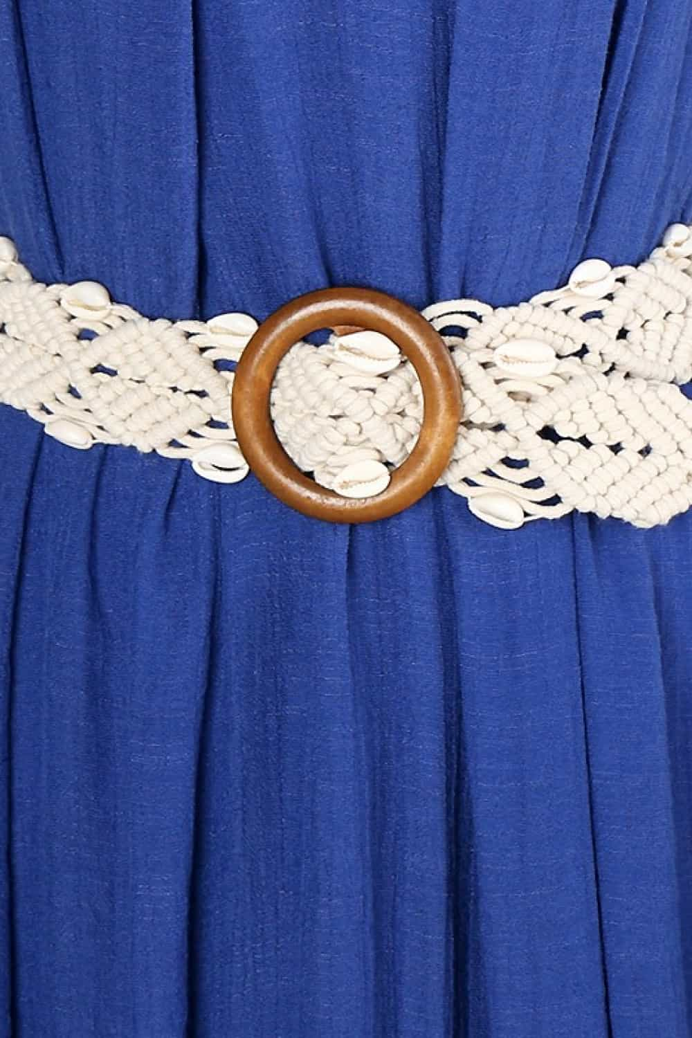 Shell Braid Belt with Wood Buckle - OCEANE