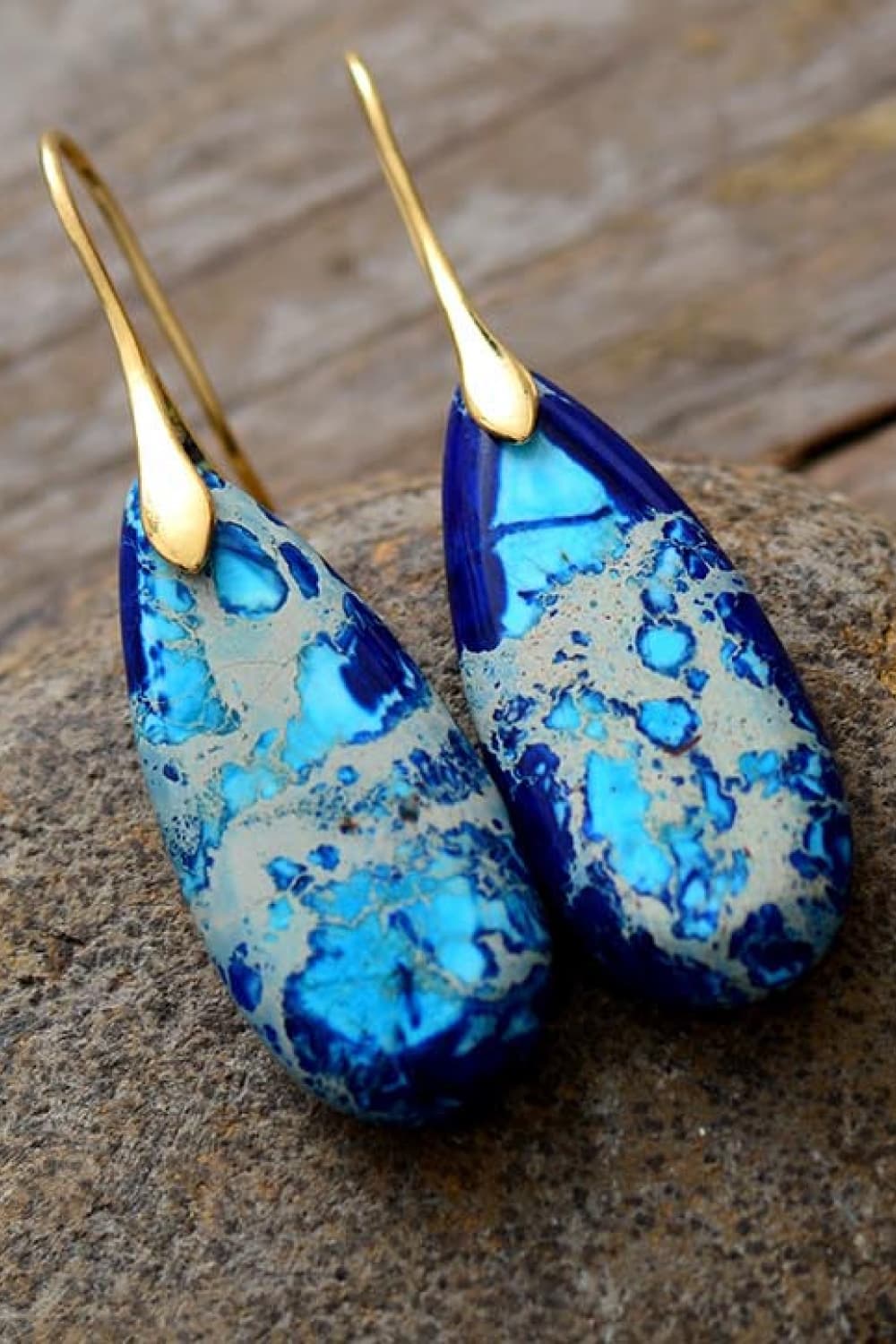 Handmade Teardrop Shape Natural Stone Dangle Earrings - OCEANE