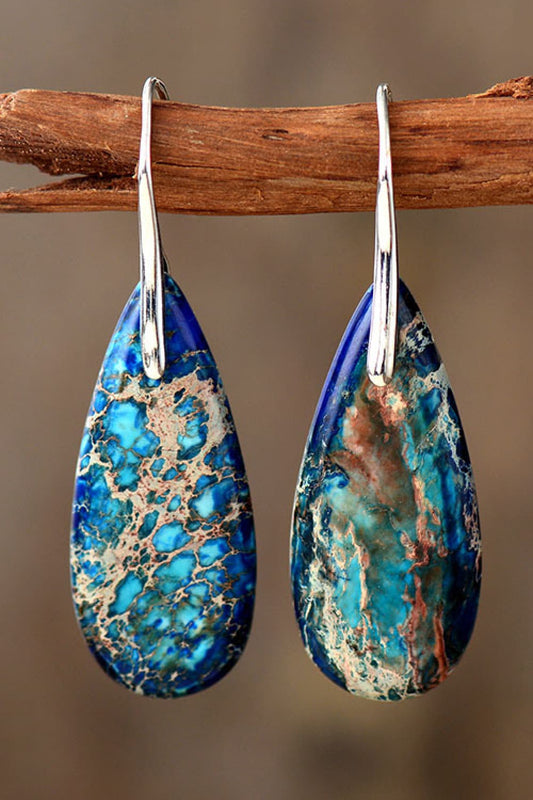 Handmade Teardrop Shape Natural Stone Dangle Earrings - OCEANE