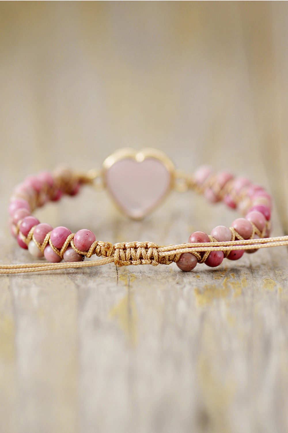 Rose Quartz Heart Beaded Bracelet - OCEANE