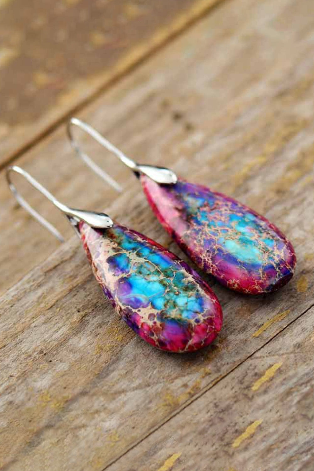 Handmade Teardrop Shape Natural Stone Dangle Earrings - OCEANE