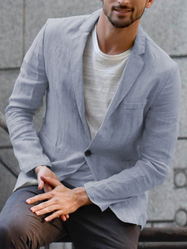 Men's Linen Cotton Loose Comfortable Solid Color Boutique Thin Casual Blazer