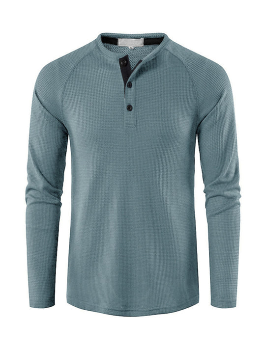 Men's Solid Color Waffle Knit Henley~8 trendy colors!