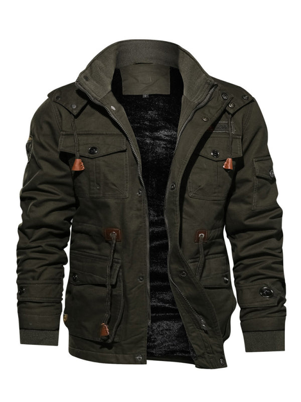 Men's Mid-Length Loose Stand Collar Hooded Cotton Top Youth Men's Jacket