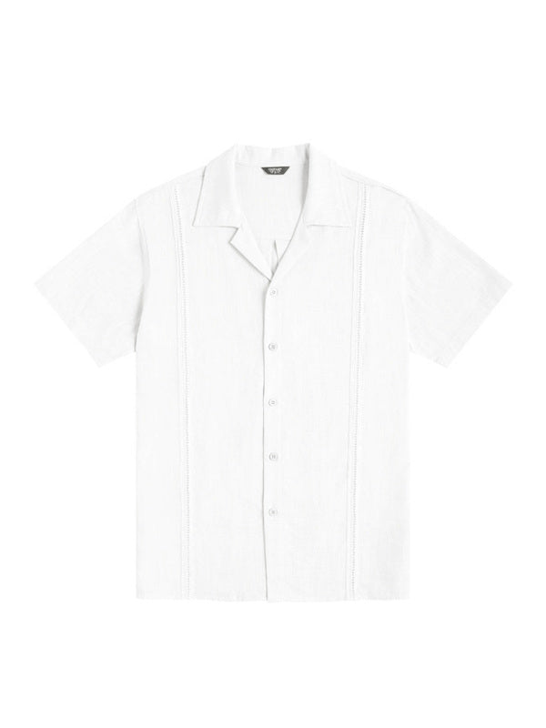 Men's Loose Casual Linen Shirt Cuban Guayabera Short Sleeve Beach Shirt