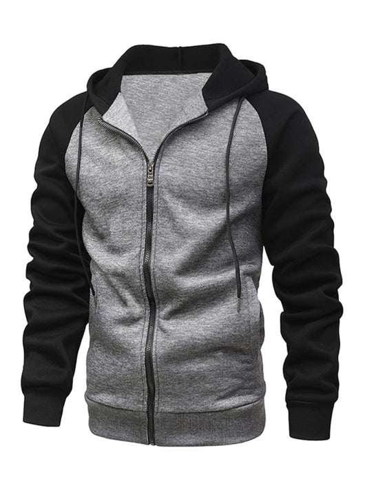 Jacket Contrasting Zippered color cardigan fleece hoodie men's clothing