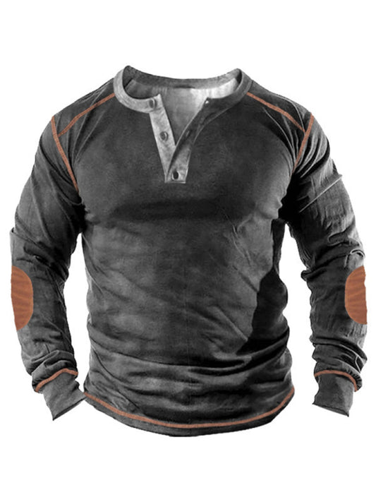 printed henley long-sleeved casual shirt for men