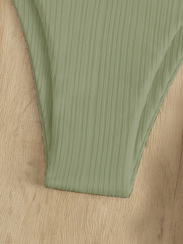 Women's solid color hoop sexy bikini sets in white & sage green