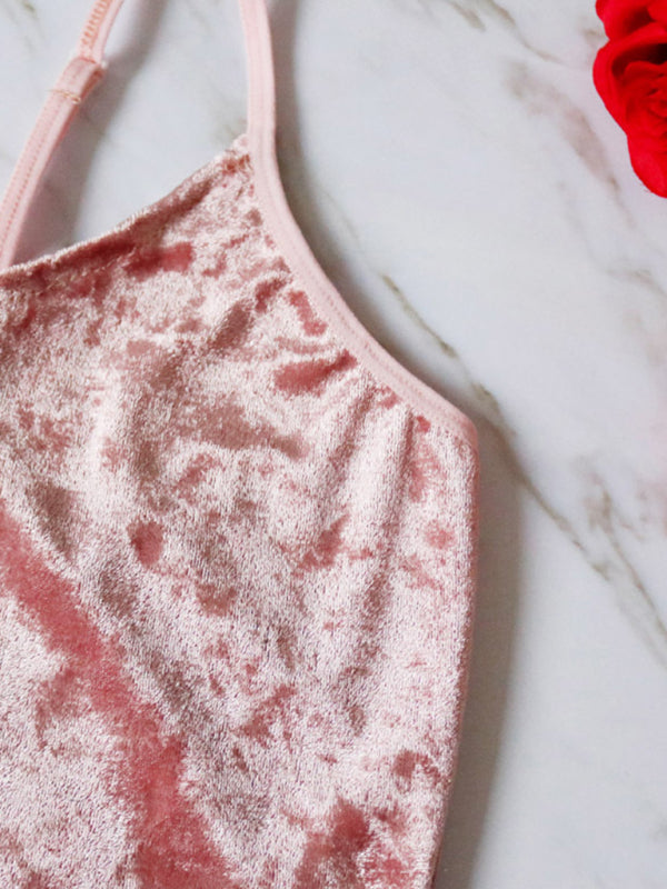 Sexy Velvet V-neck Underwear Two-Piece Set Sexy Lingerie Pajamas Loungewear Set