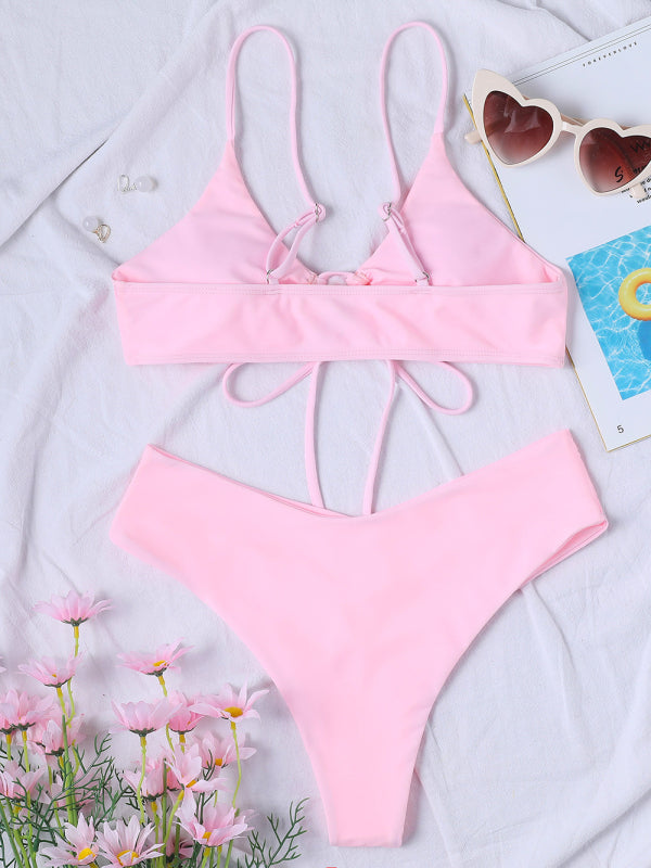 Women's Underwire Halter Bikini with Matching Cross-fold Bottom